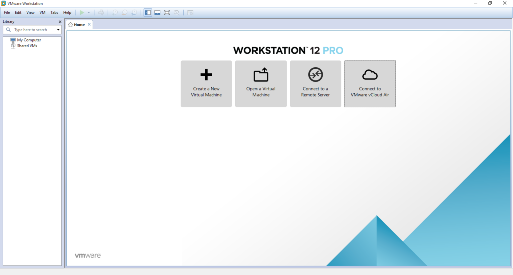 Pantalla de inicio de VMware Workstation 12 Pro